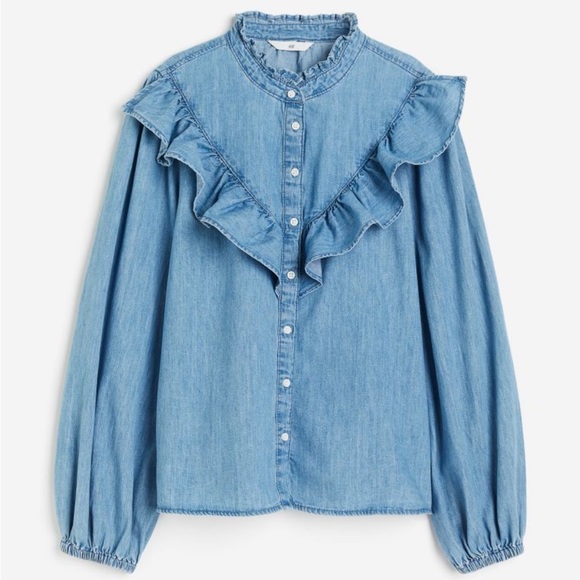 H&M FLOUNCE-TRIMMED BLOUSE Sz L - Picture 1 of 5